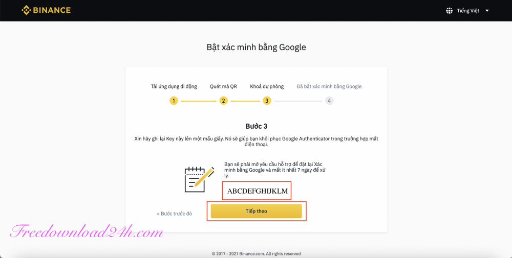 Bảo mật Goolge tài khoản Binance