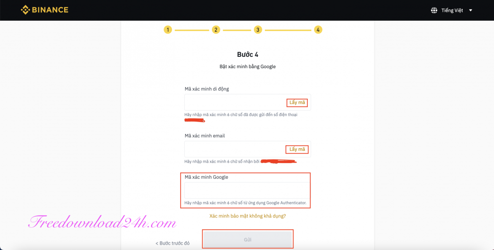 Bảo mật Goolge tài khoản Binance