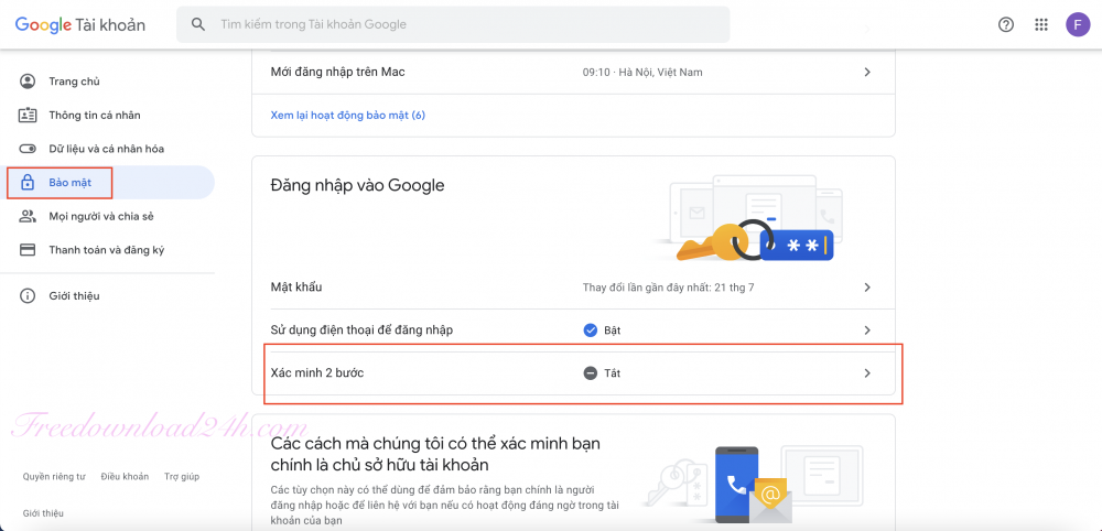 Bảo mật xác minh 2 bước Gmail