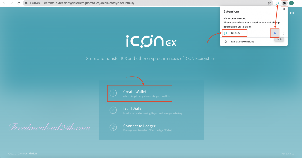 Cài đặt tiện ích mở rộng ICONex