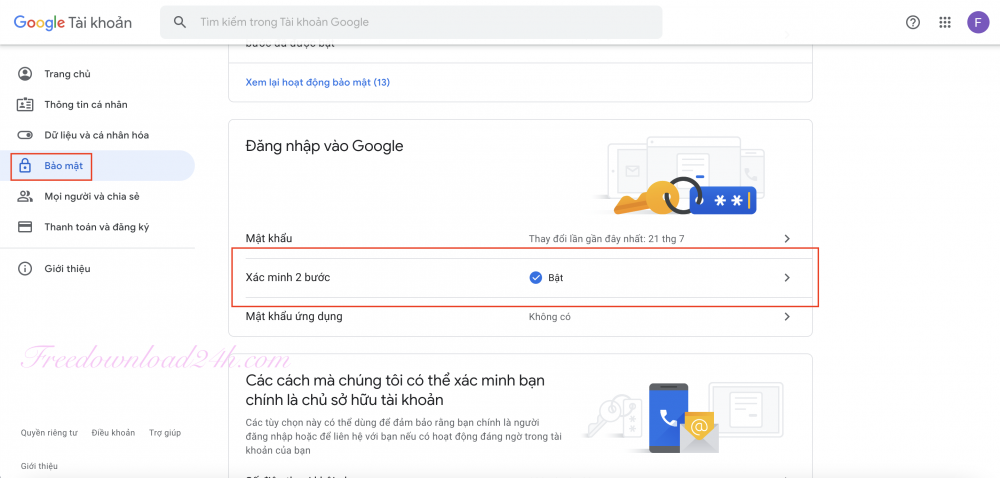 Khoá bảo mật Gmail 