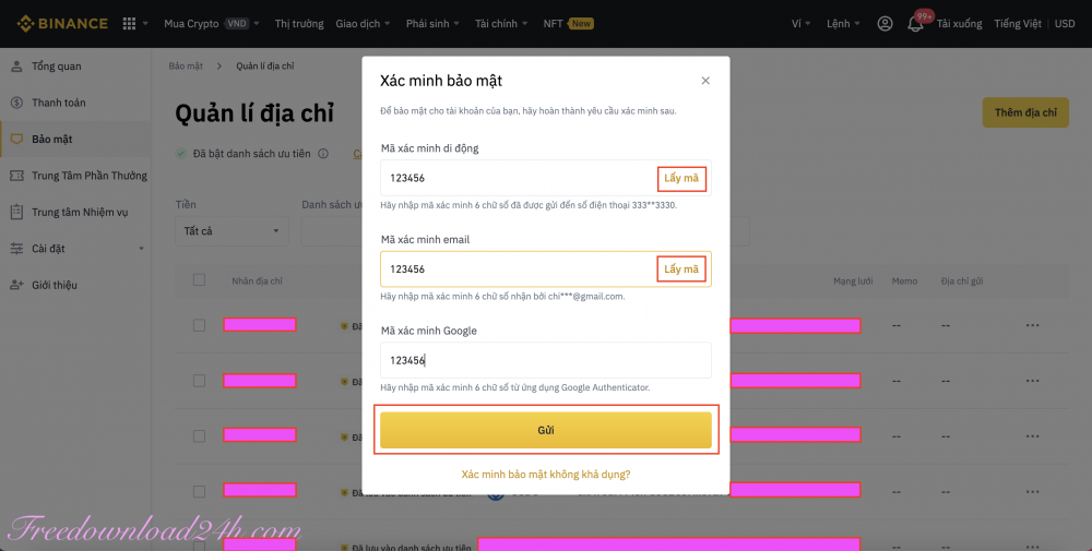 Quản lý địa chỉ Binance