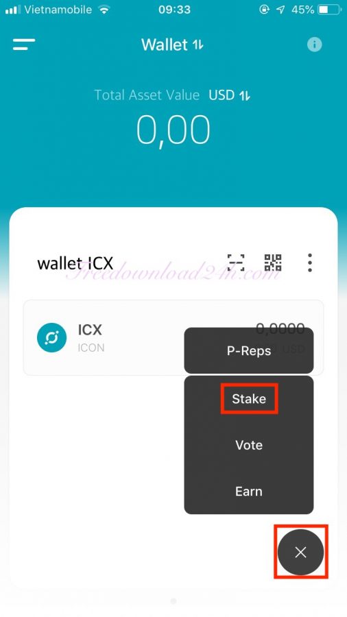 Stake ICX coin trên ứng dụng ICONex