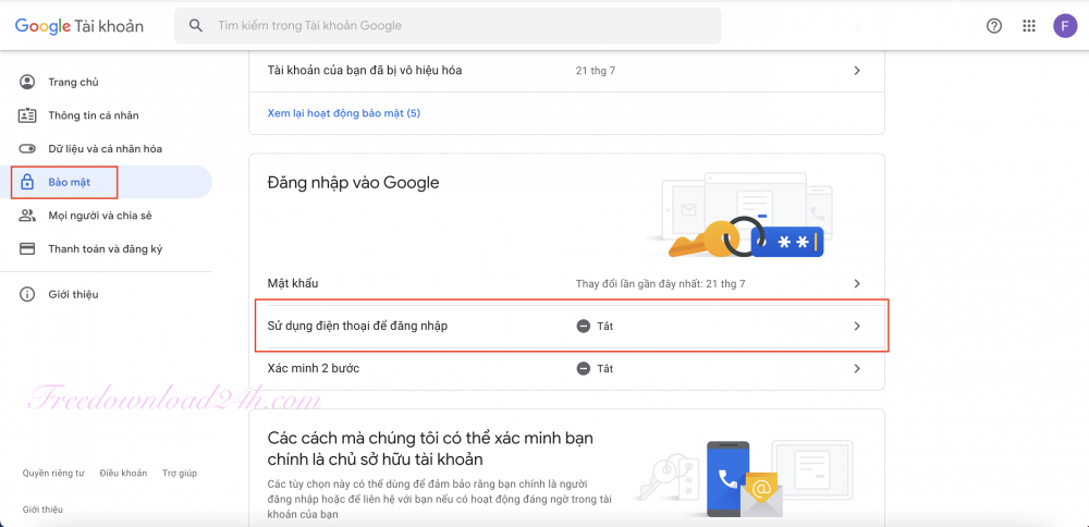 Sử dụng điện thoại để đăng nhập Gmail