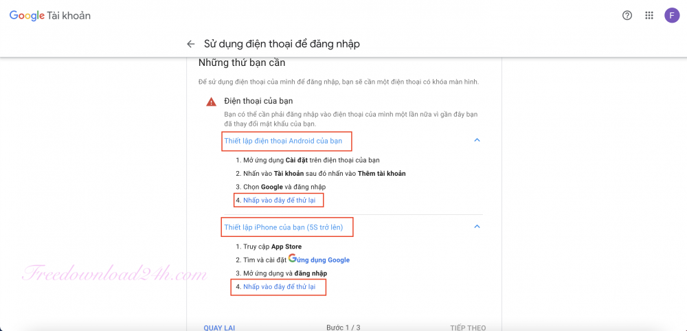 Sử dụng điện thoại để đăng nhập Gmail