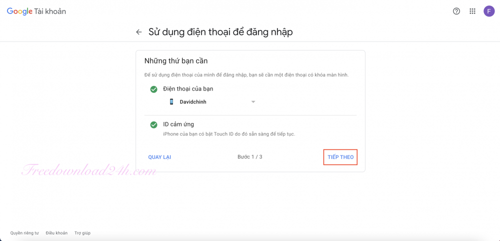 Sử dụng điện thoại để đăng nhập Gmail