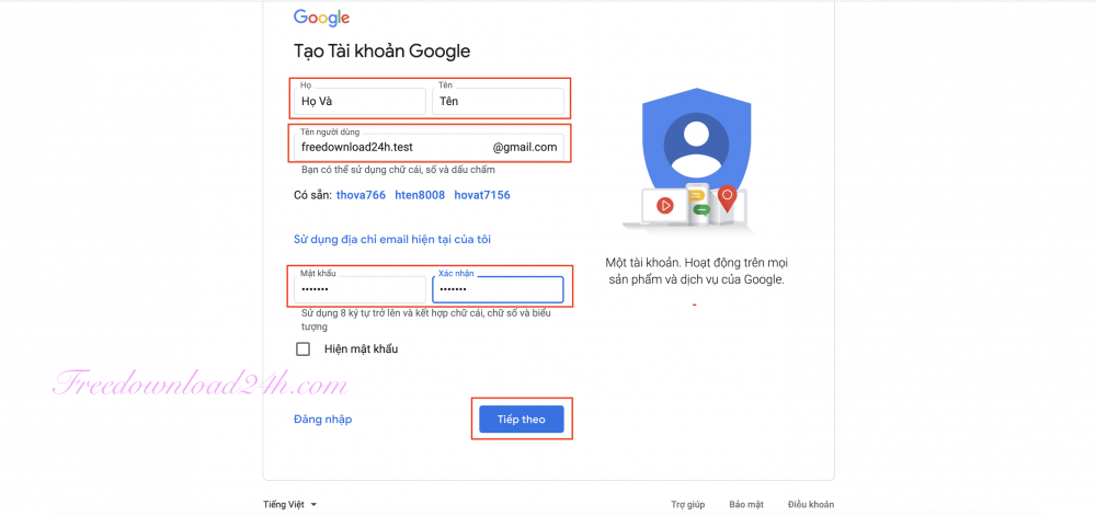 Tạo Tài Khoản Gmail trên máy tính