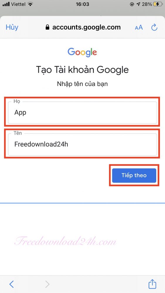 Tạo tài khoản Gmail trên điện thoại