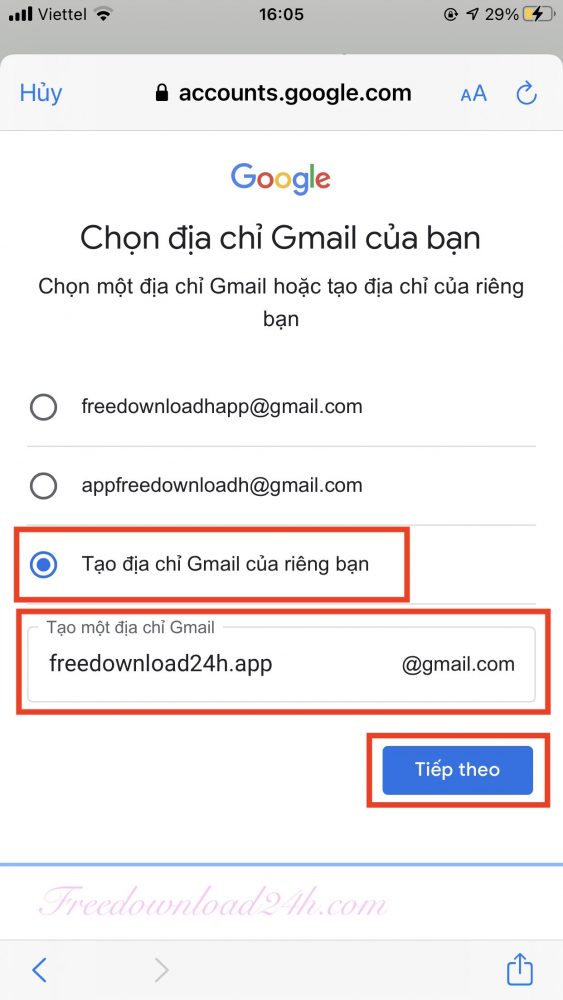 Tạo tài khoản Gmail trên điện thoại