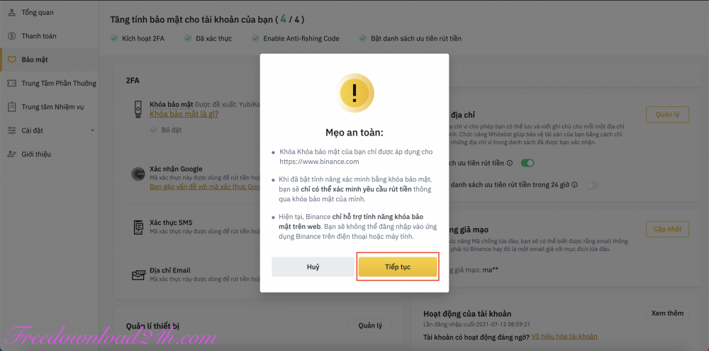 Bảo mật 2FA Binance bằng Yubikey