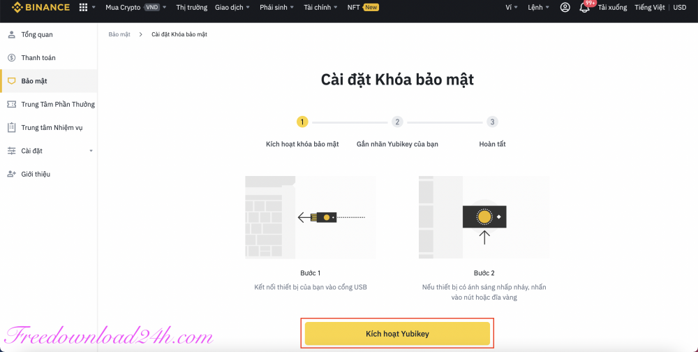 Bảo mật 2FA Binance bằng yubiKey