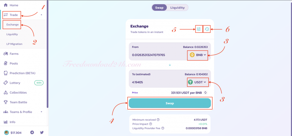 Trade coin trên PancakeSwap